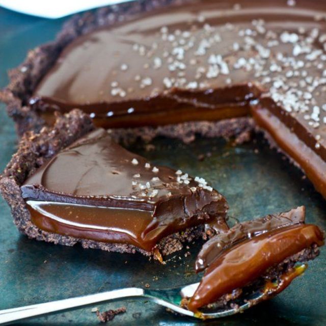 10. This salted chocolate and caramel tart is what happiness looks like.
