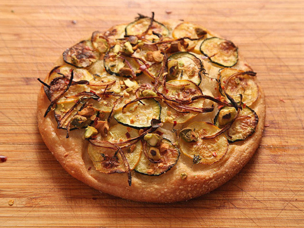 Easy Pan Pizza With Zucchini, Red Onion, and Pistachios 