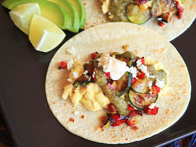 Breakfast Tacos with Charred Zucchini and Red Peppers