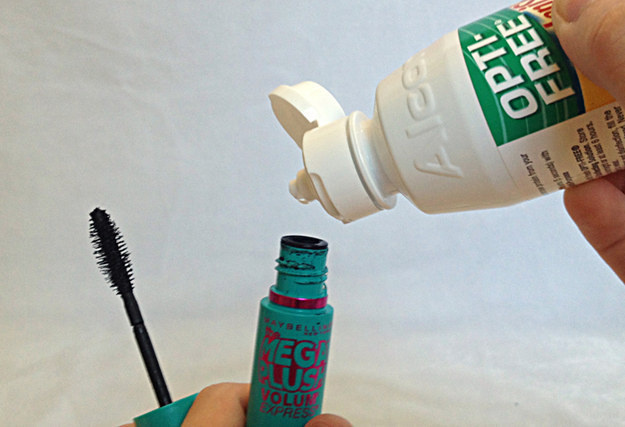 Save clumpy mascara by adding contact lens solution to the tube.