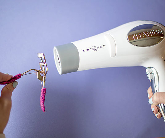 Heat your eyelash curler with a hairdryer so your lashes curl faster.