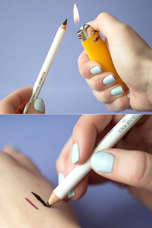 Turn your eyeliner pencil into gel liner by heating the tip with a lighter before use.