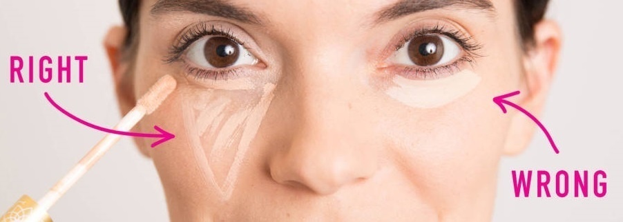 Apply your under-eye concealer in a triangle on your inner cheek, rather than just a smudge underneath your eye.
