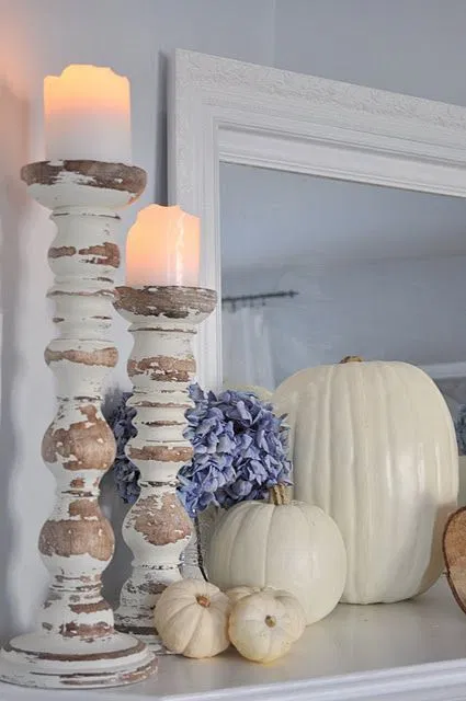 The Little Corner - Fall mantel idea - those candlesticks are my favorite!