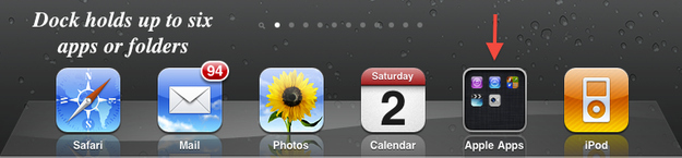 On the iPad: Did you know that a) you can add more apps to the home row and b) you can add folders to it?