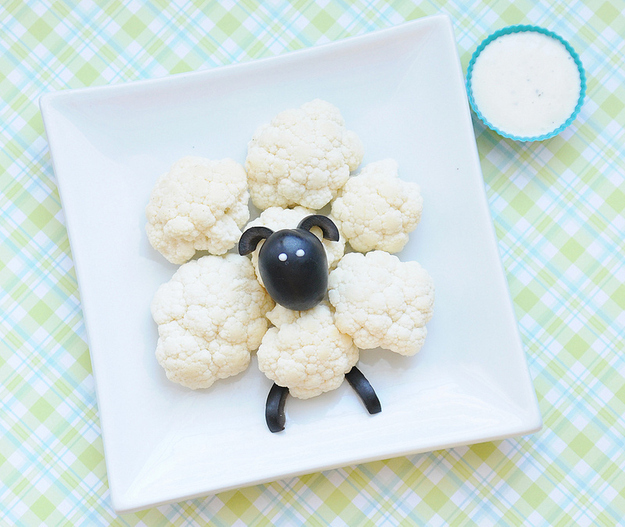 Cauliflower + olives = sheep.
