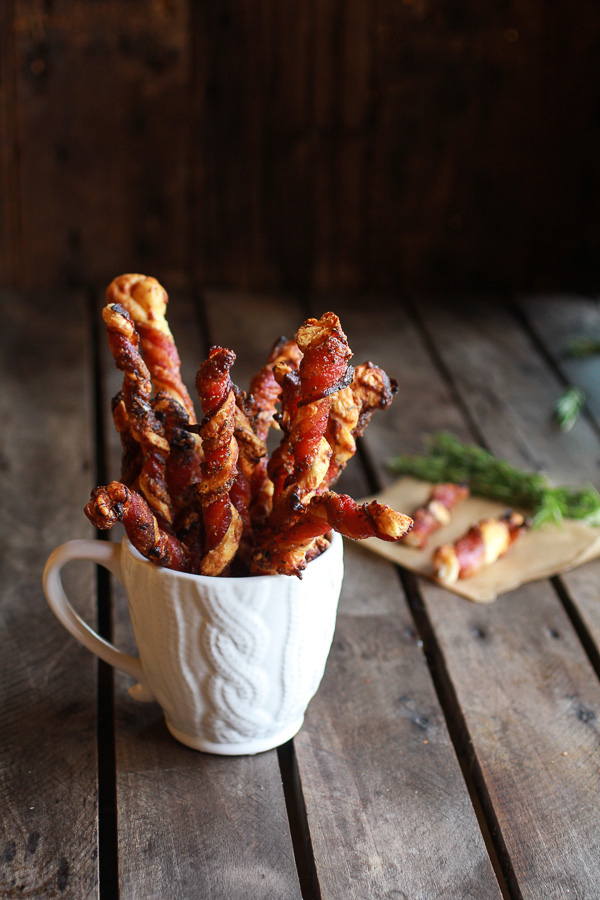 Cheesy Puff Pastry Twists Wrapped in Bacon