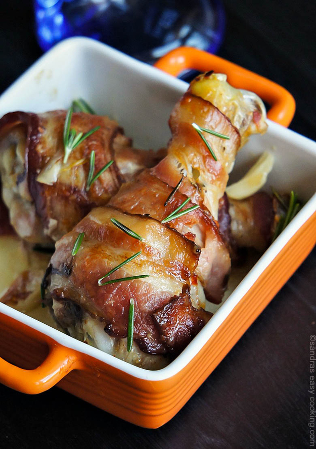Bacon-Wrapped Drumsticks with Marsala Sauce and Rosemary
