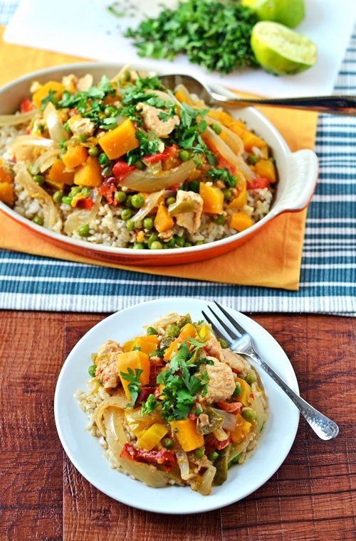 Thai Chicken with Squash, Peppers, and Peas