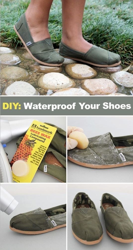 Keep feet dry by waterproofing cloth shoes.