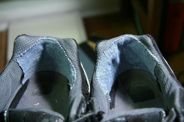Repair torn and ragged heel linings with denim.