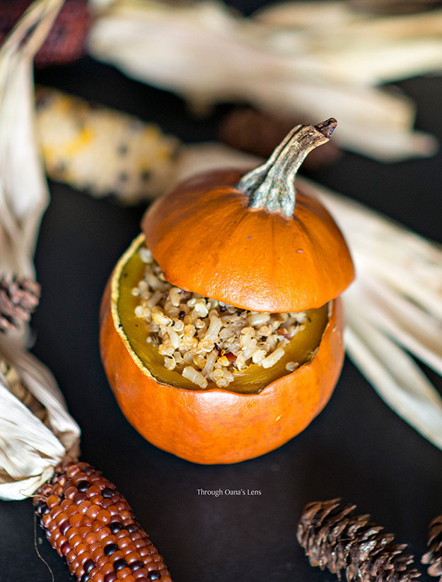 Baked Quinoa and Turkey Sausage Stuffed Mini Pumpkins