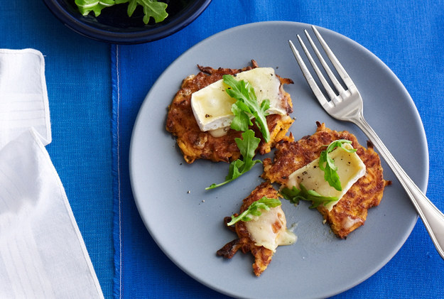 Sweet Potato Latkes with Brie &amp; Baby Arugula