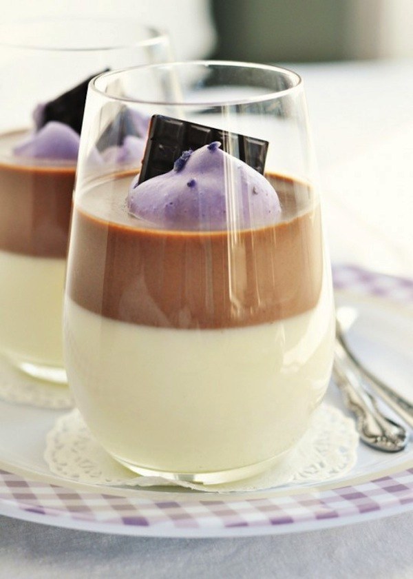 Layered Chocolate, Vanilla Bean, Lavender Panna Cotta