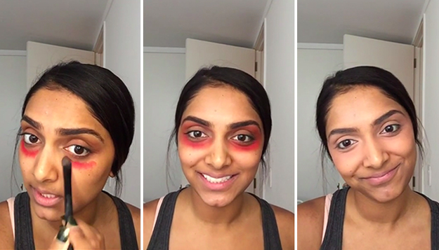 Try using red lipstick under your foundation to cover up dark circles.