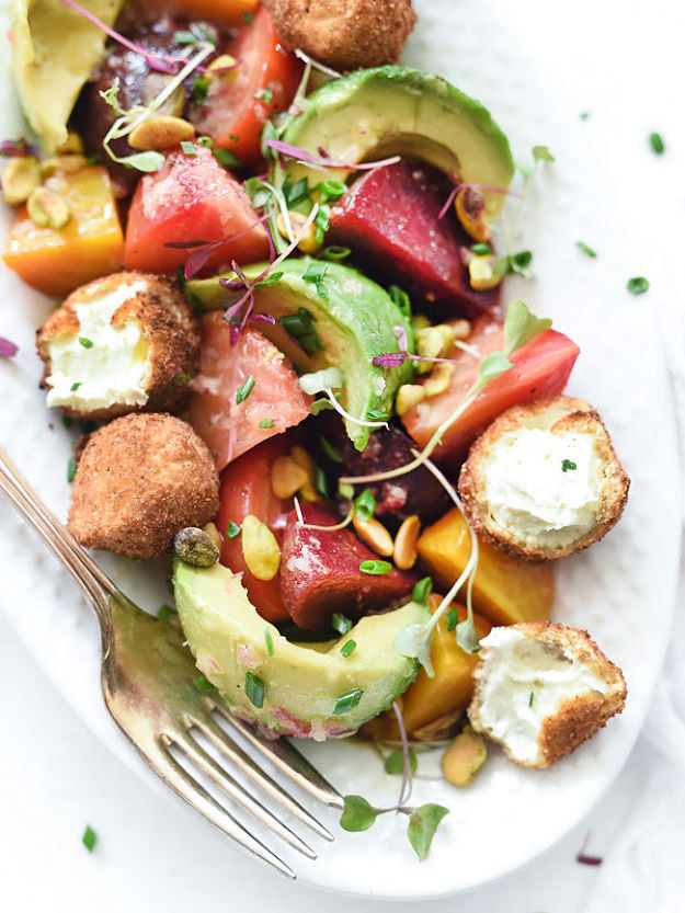 Beet, Avocado, and Fried Goat Cheese Salad