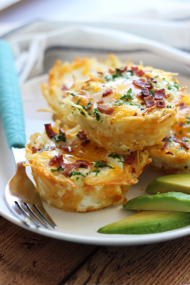 Hash Brown Nests with Bacon and Avocado