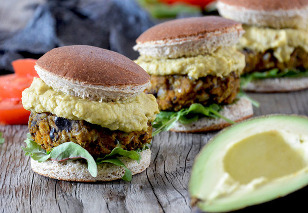 Pumpkin Black Bean Sliders with Avocado Hummus
