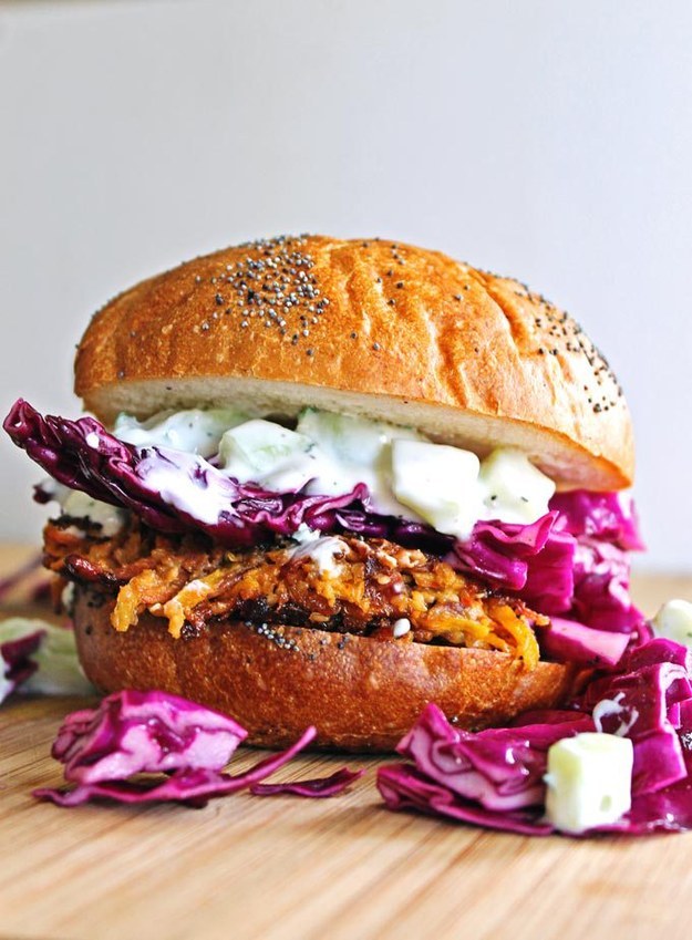Carrot Tahini Quinoa Burgers with Tzatziki