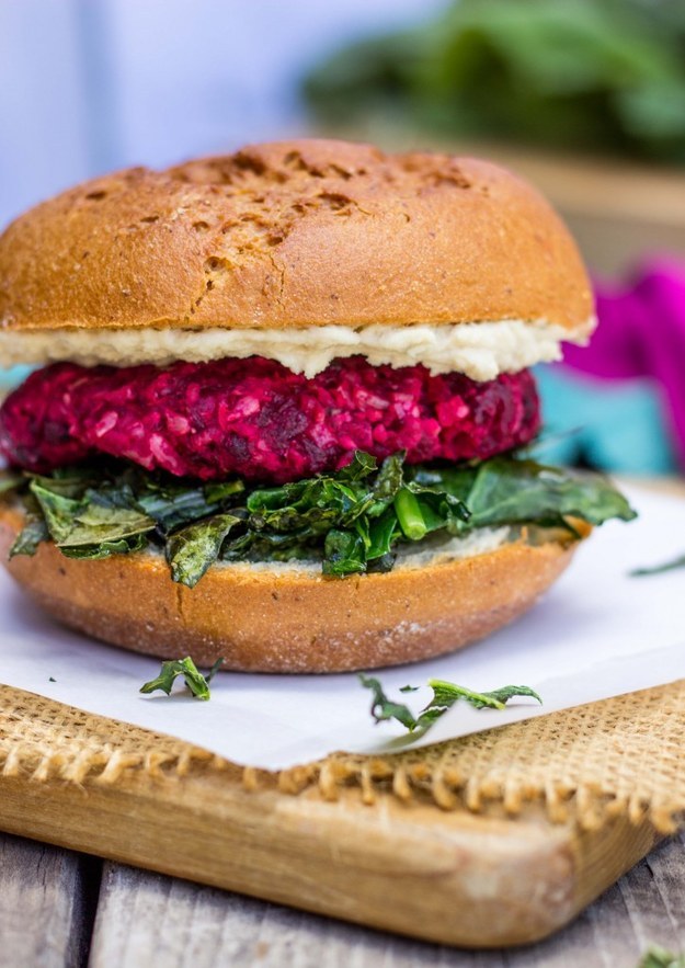 Roasted Beet Burgers with Crispy Kale &amp; Tahini Sauce