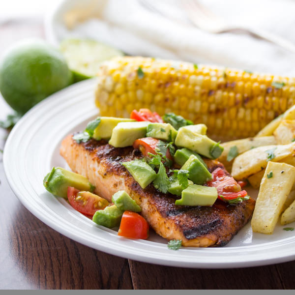 Chili-Rubbed Salmon with Avocado Salsa