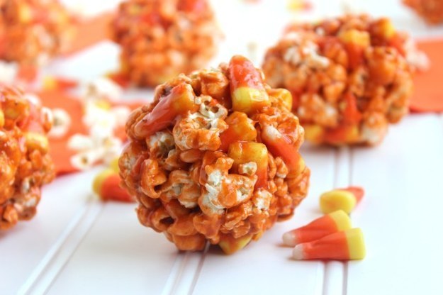 Candy Corn Pumpkin Spice Popcorn Balls