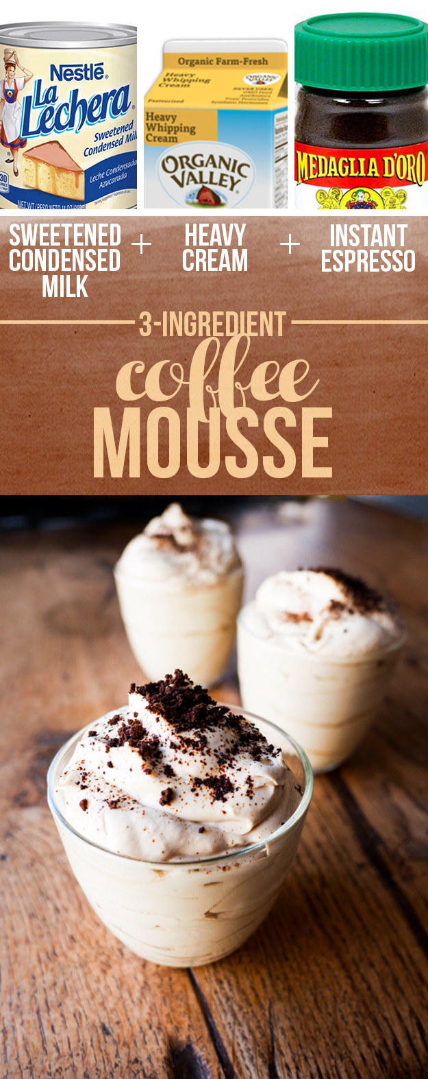 Sweetened Condensed Milk + Heavy Cream + Instant Espresso = Coffee Mousse