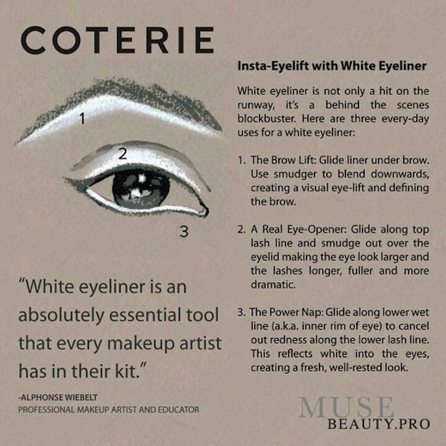 Use white liner to open up your eyes (literally) in all sorts of ways.